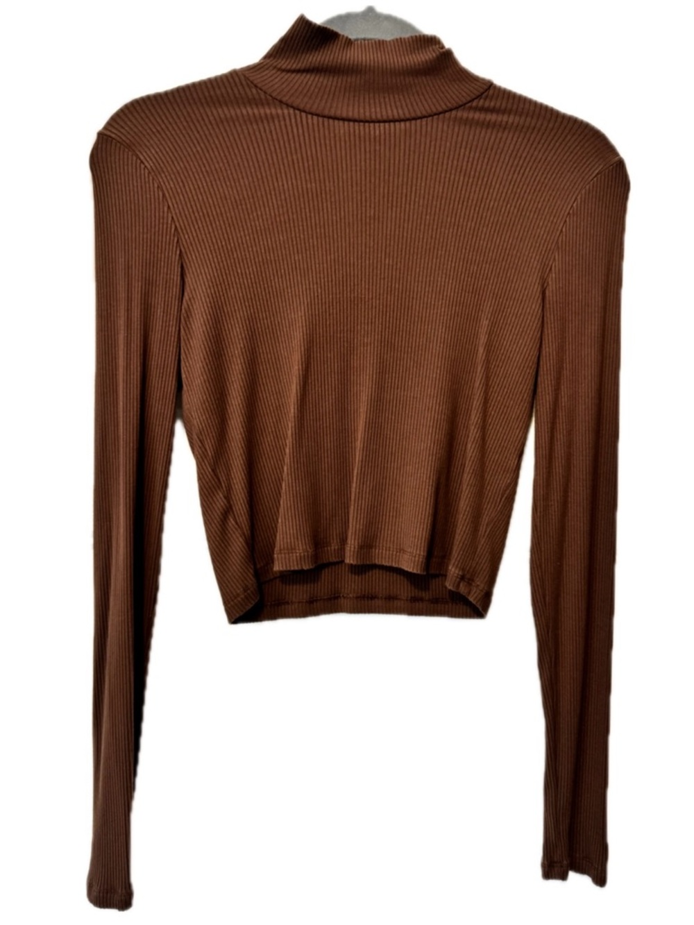Aritzia Wilfred Ribbed Turtleneck Crop Top Brown Fitted Long Sleeve Size M